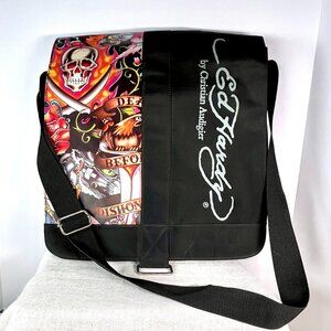 LIKE NEW! Ed Hardy “Death Before Dishonor”  Y2K Black Messenger Bag
